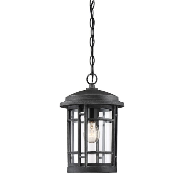 Designers Fountain Barrister 1-Light Weathered Pewter Outdoor Hanging Light with Clear Glass Shade 22434-WP - main